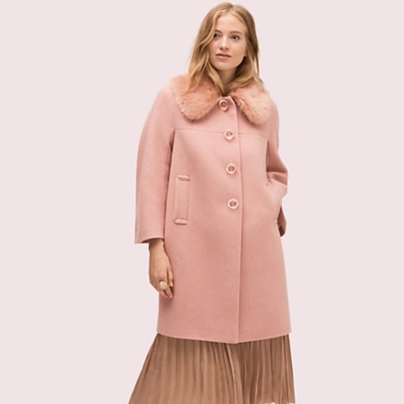KATE SPADE NEW YORK Pink Metallic Twill coat with removable faux fur collar - Picture 3 of 3